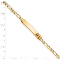 14K Yellow Gold Medical Semi-Solid Chain Solid Plate 26x 5mm Off-Center Red Enamel Figaro Link ID Bracelet, 7" view 3