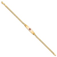 14K Yellow Gold Medical Semi-Solid Chain Solid Plate 26x 7mm Soft Diamond Shape Centered Red Enamel Cuban Link ID Bracelet, 8" view 2