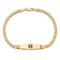 14K Yellow Gold Medical Semi-Solid Chain Solid Plate 26x 7mm Soft Diamond Shape Centered Red Enamel Cuban Link ID Bracelet, 8" view 4
