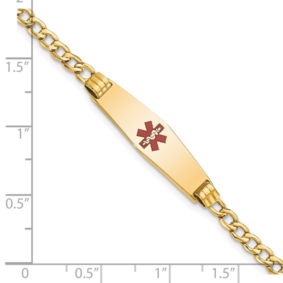 14K Medical Semi-Solid Chain/Solid Plate 26x7mm Soft Diamond Shape Centered Red Enamel Cuban Link 7 inch ID Bracelet