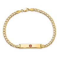 14K Yellow Gold Medical Semi-Solid Chain Solid Plate 26x5mm Centered Red Enamel Cuban Link ID Bracelet - 7in view 4