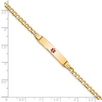 14K Yellow Gold Medical Semi-Solid Chain Solid Plate 26x5mm Centered Red Enamel Cuban Link ID Bracelet - 7in view 3
