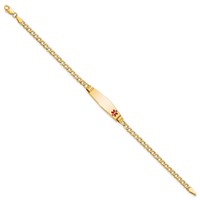 14K Yellow Gold Medical Semi-Solid Chain Solid Plate 26x 7mm Soft Diamond Shape Off-Center Red Enamel Cuban Link ID Bracelet, 8" view 2