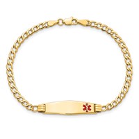 14K Yellow Gold Medical Semi-Solid Chain Solid Plate 26x 7mm Soft Diamond Shape Off-Center Red Enamel Cuban Link ID Bracelet, 8" view 4