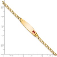 14K Yellow Gold Medical Semi-Solid Chain Solid Plate 26x 7mm Soft Diamond Shape Off-Center Red Enamel Cuban Link ID Bracelet, 8" view 3