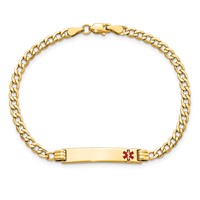14K Yellow Gold Medical Semi-Solid Chain Solid Plate 26x 5mm Off-Center Red Enamel Cuban Link ID Bracelet, 7" view 4