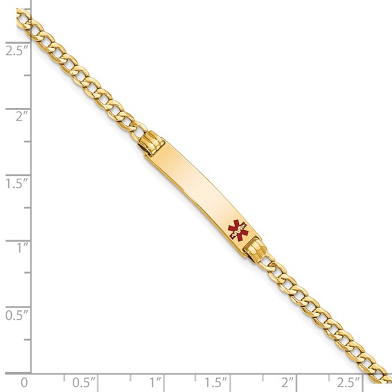 14k Medical Semi-Solid Chain/Solid Plate 26x5mm Off-Center Red Enamel Cuban Link 7 inch ID Bracelet