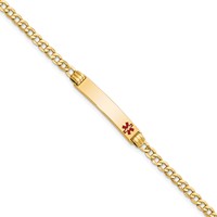 14K Yellow Gold Medical Semi-Solid Chain Solid Plate 26x 5mm Off-Center Red Enamel Cuban Link ID Bracelet, 7" view 1