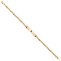 14K Yellow Gold Medical Semi-Solid Chain Solid Plate 26x 5mm Centered Red Enamel Anchor Link ID Bracelet, 8" view 2