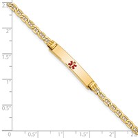 14K Yellow Gold Medical Semi-Solid Chain Solid Plate 26x 5mm Centered Red Enamel Anchor Link ID Bracelet, 8" view 3