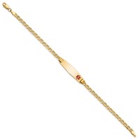14K Yellow Gold Medical Semi-Solid Chain Solid Plate 26x7mm Soft Diamond Shape Off-Center Red Enamel Anchor Link ID Bracelet - 7in view 2