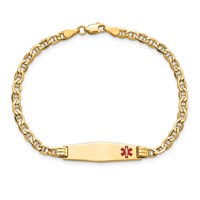 14K Yellow Gold Medical Semi-Solid Chain Solid Plate 26x7mm Soft Diamond Shape Off-Center Red Enamel Anchor Link ID Bracelet - 7in view 4