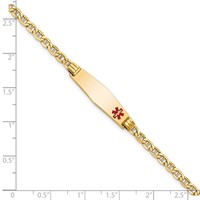 14K Yellow Gold Medical Semi-Solid Chain Solid Plate 26x7mm Soft Diamond Shape Off-Center Red Enamel Anchor Link ID Bracelet - 7in view 3