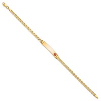 14K Medical Semi-Solid Chain Solid Plate 26x5mm Off-Center Red Enamel Anchor Link 7 Inch ID Bracelet view 2
