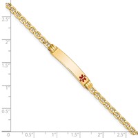 14K Medical Semi-Solid Chain Solid Plate 26x5mm Off-Center Red Enamel Anchor Link 7 Inch ID Bracelet view 3
