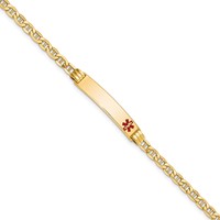 14K Medical Semi-Solid Chain Solid Plate 26x5mm Off-Center Red Enamel Anchor Link 7 Inch ID Bracelet view 1