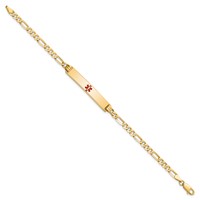 14K Yellow Gold Medical Solid Chain Solid Plate 34x6mm Centered Red Enamel Flat Figaro Link ID Bracelet - 8in view 2