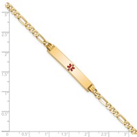 14K Yellow Gold Medical Solid Chain Solid Plate 34x6mm Centered Red Enamel Flat Figaro Link ID Bracelet - 8in view 3