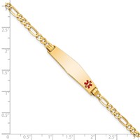 14K Yellow Gold Medical Solid Chain Solid Plate Soft Diamond Shape 33x 8mm Off-Center Red Enamel Flat Figaro Link ID Bracelet, 8" view 3