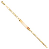 14K Yellow Gold Medical Solid Chain Solid Plate 33x6mm Off-Center Red Enamel Flat Figaro Link ID Bracelet - 8in view 2