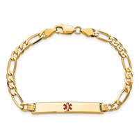 14K Yellow Gold Medical Solid Chain Solid Plate 34x 6mm Centered Red Enamel Flat Figaro Link ID Bracelet, 7" view 4