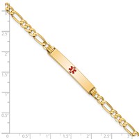 14K Yellow Gold Medical Solid Chain Solid Plate 34x 6mm Centered Red Enamel Flat Figaro Link ID Bracelet, 7" view 3