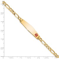 14K Yellow Gold Medical Solid Chain Solid Plate Soft Diamond Shape 33x 8mm Off-Center Red Enamel Flat Figaro Link ID Bracelet, 7" view 3