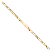 14K Yellow Gold Medical Solid Chain Solid Plate 33x6mm Off-Center Red Enamel Flat Figaro Link ID Bracelet - 7in view 2