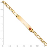 14K Yellow Gold Medical Solid Chain Solid Plate 33x6mm Off-Center Red Enamel Flat Figaro Link ID Bracelet - 7in view 3