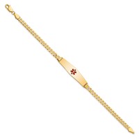 14K Yellow Gold Medical Solid Chain Solid Plate Soft Diamond Shape 33x8mm Centered Red Enamel Flat Curb Link ID Bracelet - 7in view 2