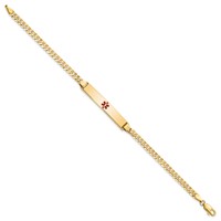14K Yellow Gold Medical Solid Chain Solid Plate 34x 6mm Centered Red Enamel Flat Curb Link ID Bracelet, 7" view 2