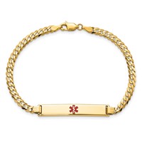 14K Yellow Gold Medical Solid Chain Solid Plate 34x 6mm Centered Red Enamel Flat Curb Link ID Bracelet, 7" view 4