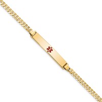 14K Yellow Gold Medical Solid Chain Solid Plate 34x 6mm Centered Red Enamel Flat Curb Link ID Bracelet, 7" view 1