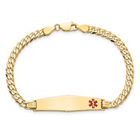 14K Yellow Gold Medical Solid Chain Solid Plate Soft Diamond Shape 33x8mm Off-Center Red Enamel Flat Curb Link ID Bracelet - 8in view 4