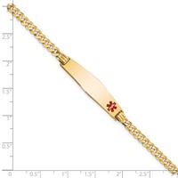 14K Yellow Gold Medical Solid Chain Solid Plate Soft Diamond Shape 33x8mm Off-Center Red Enamel Flat Curb Link ID Bracelet - 8in view 3