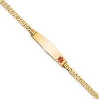14K Yellow Gold Medical Solid Chain Solid Plate Soft Diamond Shape 33x8mm Off-Center Red Enamel Flat Curb Link ID Bracelet - 8in view 1