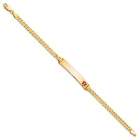 14K Yellow Gold Medical Solid Chain Solid Plate 33x6mm Off-Center Red Enamel Flat Curb Link ID Bracelet - 7in view 2