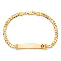 14K Yellow Gold Medical Solid Chain Solid Plate 33x6mm Off-Center Red Enamel Flat Curb Link ID Bracelet - 7in view 4