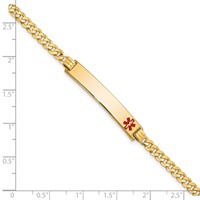 14K Yellow Gold Medical Solid Chain Solid Plate 33x6mm Off-Center Red Enamel Flat Curb Link ID Bracelet - 7in view 3