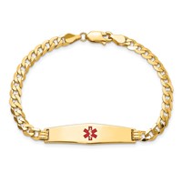 14K Yellow Gold Medical Solid Chain Solid Plate Soft Diamond Shape 33x 8mm Centered Red Enamel Flat Curb Link ID Bracelet, 8" view 4