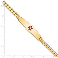14K Yellow Gold Medical Solid Chain Solid Plate Soft Diamond Shape 33x 8mm Centered Red Enamel Flat Curb Link ID Bracelet, 8" view 3