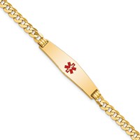 14K Yellow Gold Medical Solid Chain Solid Plate Soft Diamond Shape 33x 8mm Centered Red Enamel Flat Curb Link ID Bracelet, 8" view 1