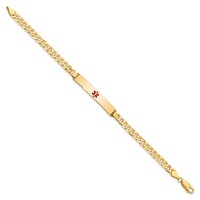 14K Yellow Gold Medical Solid Chain Solid Plate 34x 6mm Centered Red Enamel Flat Curb Link ID Bracelet, 7" view 2