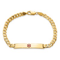 14K Yellow Gold Medical Solid Chain Solid Plate 34x 6mm Centered Red Enamel Flat Curb Link ID Bracelet, 7" view 4
