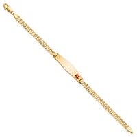 14K Medical Solid Chain Solid Plate Soft Diamond Shape 33x8mm Off-Center Red Enamel Flat Curb Link 7 Inch ID Bracelet view 2