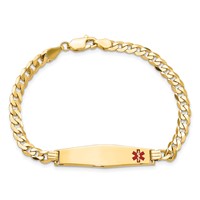 14K Medical Solid Chain Solid Plate Soft Diamond Shape 33x8mm Off-Center Red Enamel Flat Curb Link 7 Inch ID Bracelet view 4