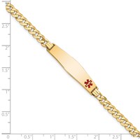 14K Medical Solid Chain Solid Plate Soft Diamond Shape 33x8mm Off-Center Red Enamel Flat Curb Link 7 Inch ID Bracelet view 3