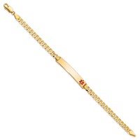 14K Yellow Gold Medical Solid Chain Solid Plate 33x 6mm Off-Center Red Enamel Flat Curb Link ID Bracelet, 8" view 2