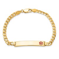 14K Yellow Gold Medical Solid Chain Solid Plate 33x 6mm Off-Center Red Enamel Flat Curb Link ID Bracelet, 8" view 4