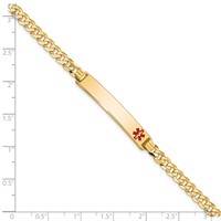 14K Yellow Gold Medical Solid Chain Solid Plate 33x 6mm Off-Center Red Enamel Flat Curb Link ID Bracelet, 8" view 3